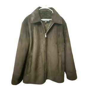 PERRY ELLIS Portfolio BROWN Faux Suede/Fur FULL-ZIP Bomber Jacket coat Sz L